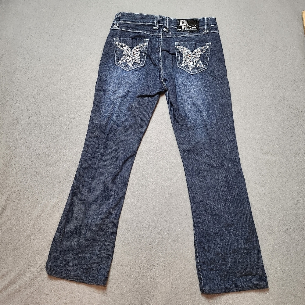 Bootcut Jeans Crystal Pockets D-Fuz - Sz 9/10 Boot Cut Bling Y2k - Picture 2 of 15